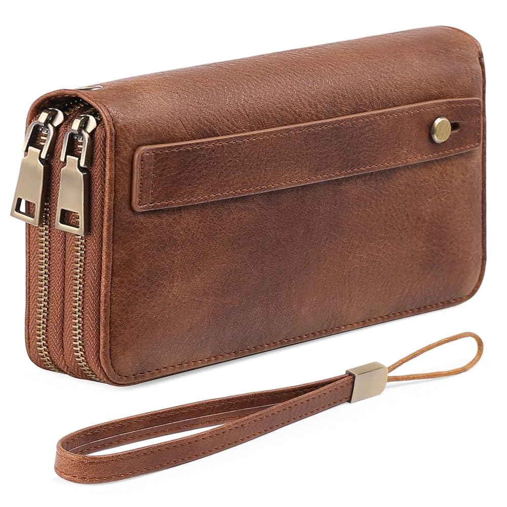 Zipper Wrist Strap Wallet Women's RFID Wristlet Clutch Wallet – 24 Card Slots, Double Zip Hand Strap  Sendefn – SENDEFN STORE