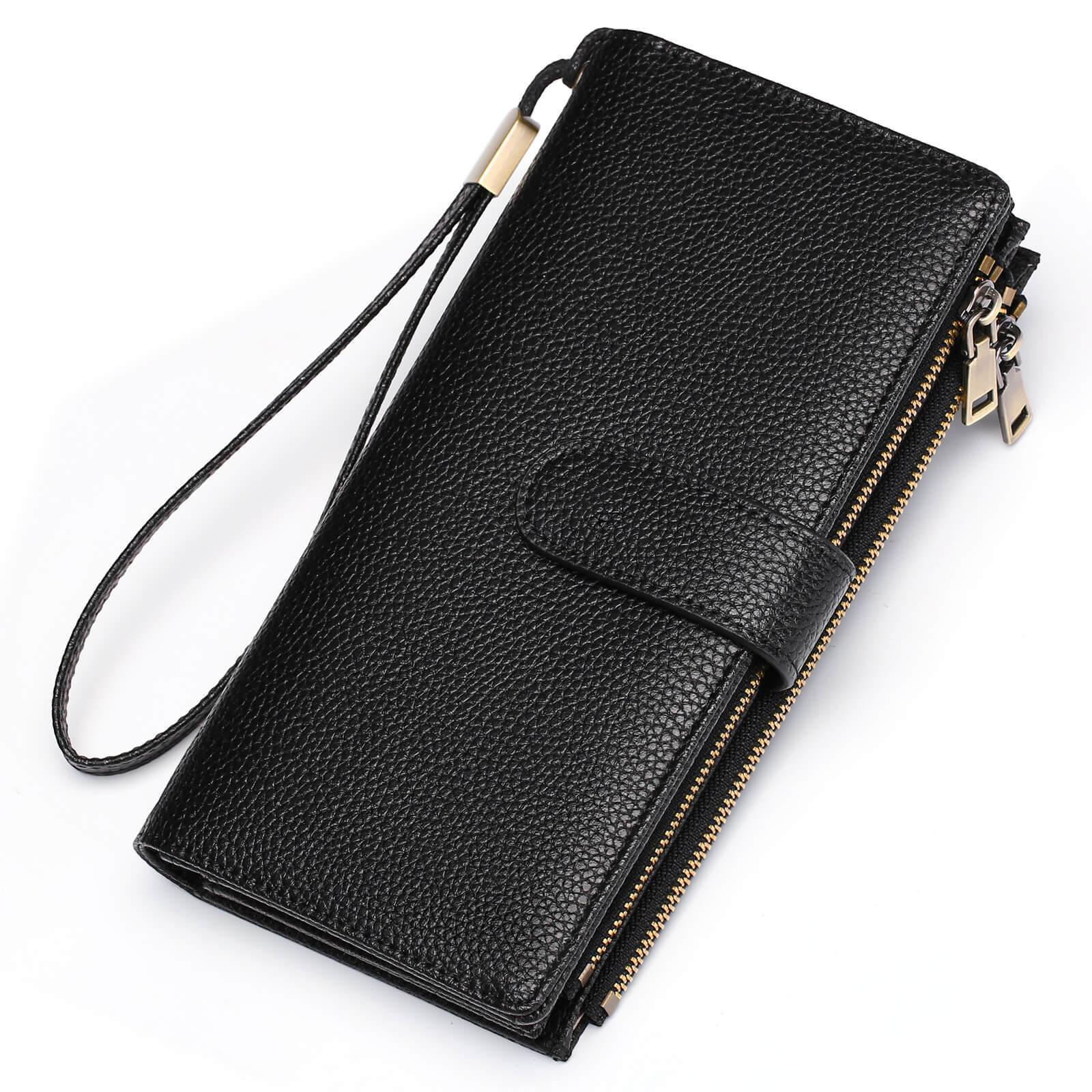 Women's Large RFID Clutch Wallet – Double Zipper, 11 Card Slots