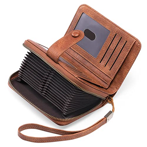 RFID Leather Wallet with Wristlet Strap for Women – 24 Card Slots | Sendefn