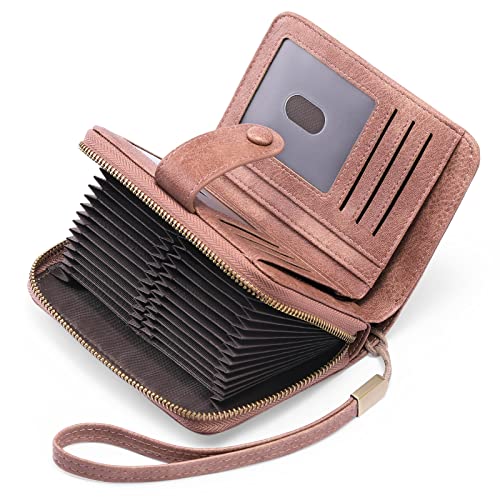 RFID Leather Wallet with Wristlet Strap for Women – 24 Card Slots | Sendefn