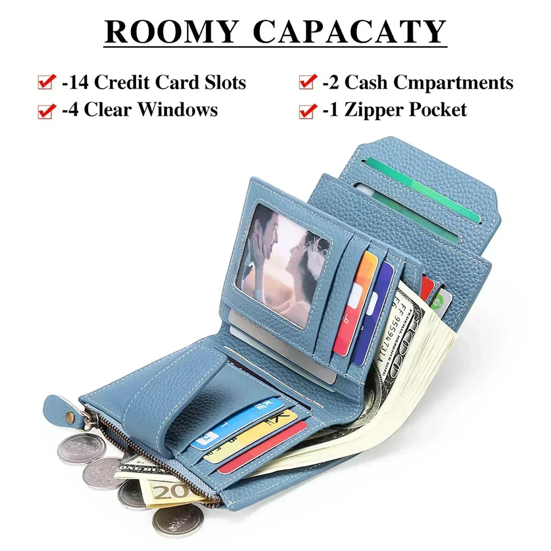 Sendefn Small Wallets for Women Leather RFID Blocking Bifold Zipper Pocket Wallet Card Case Purse with ID Window - SENDEFN Store