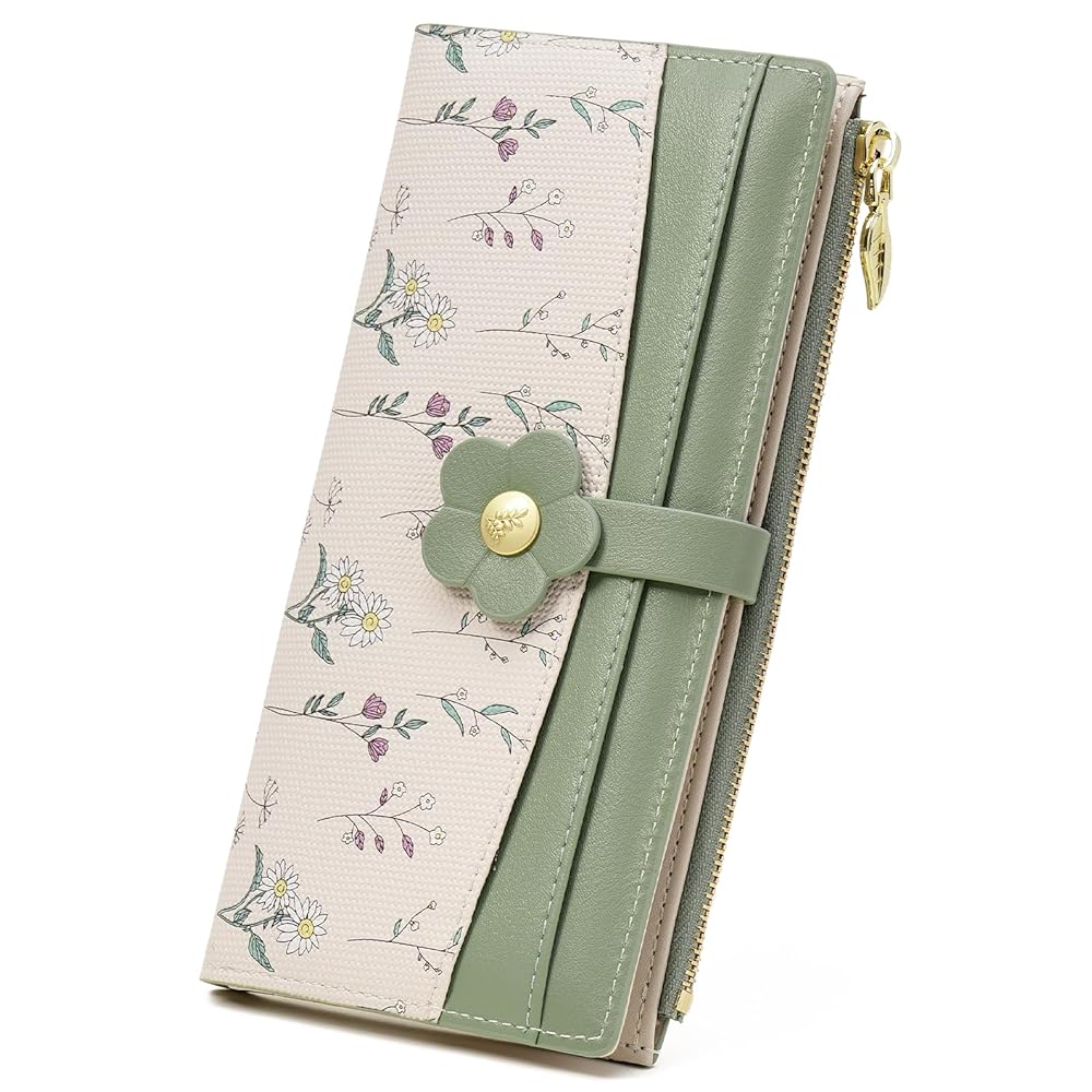 Women's Slim RFID Blocking Bifold Wallet – Floral Vegan Leather, Large Capacity with Zipper Pocket