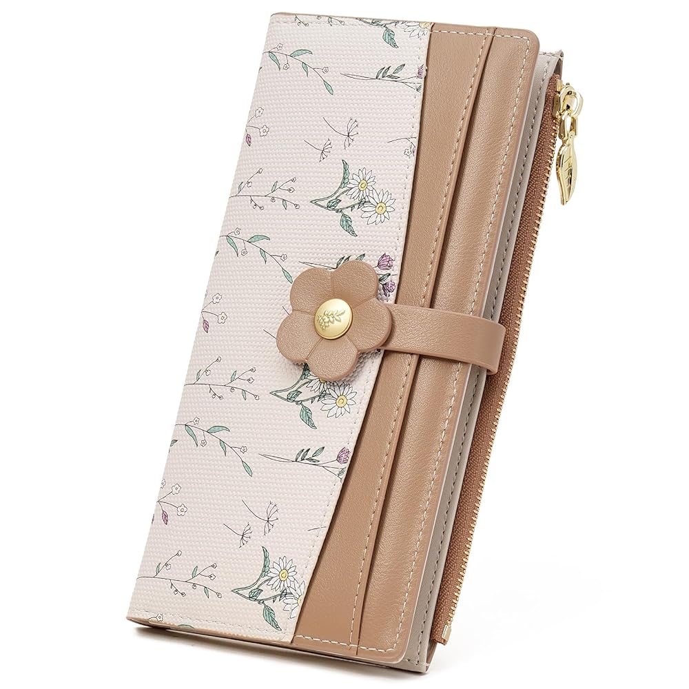 Women's Slim RFID Blocking Bifold Wallet – Floral Vegan Leather, Large Capacity with Zipper Pocket