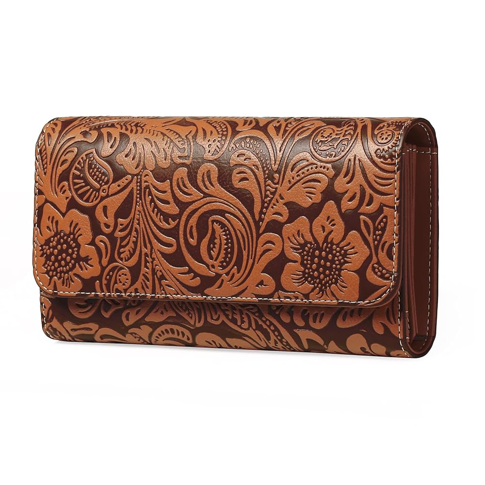 Sendefn Women's RFID Blocking Embossed Flower Long Clutch Wallet