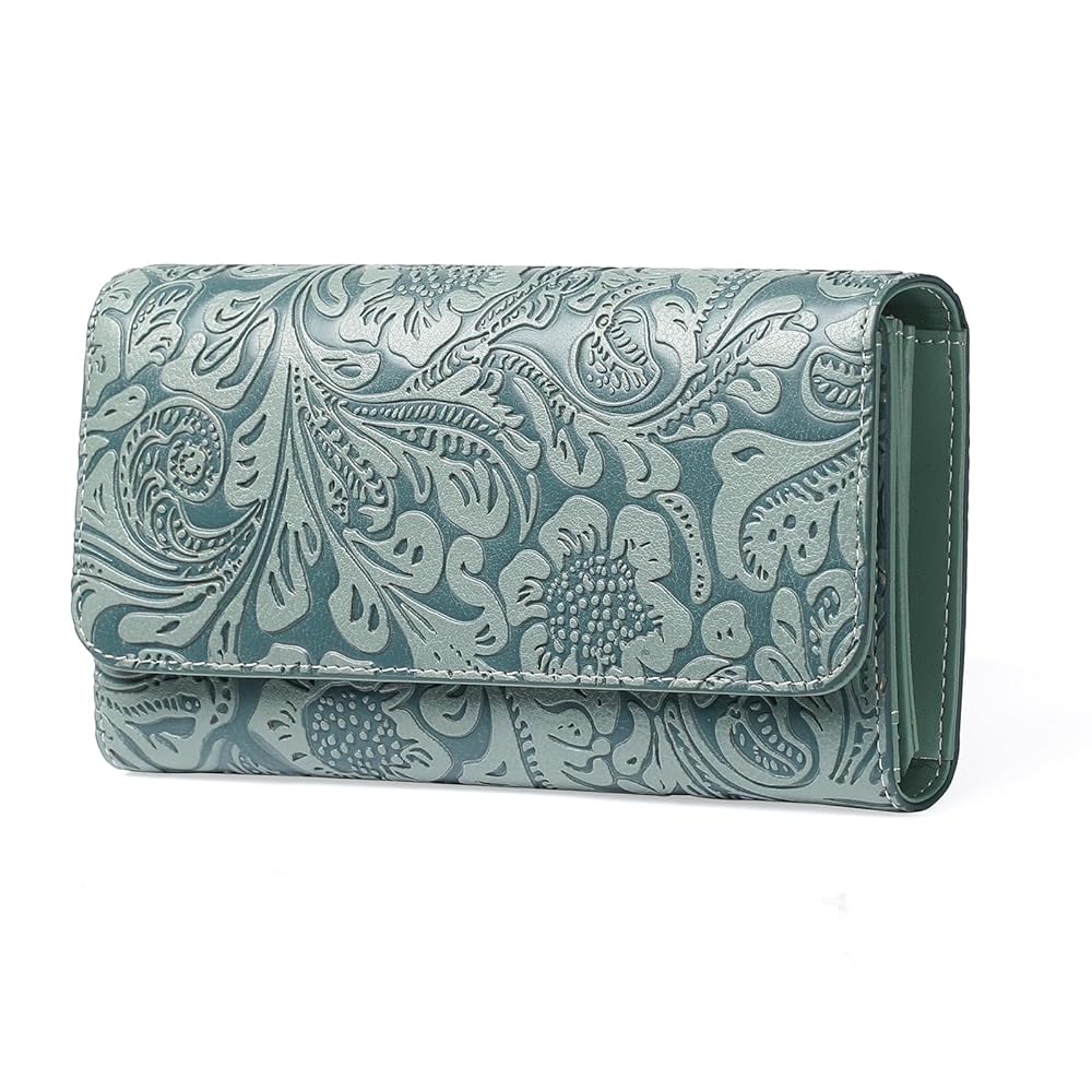 Sendefn Women's RFID Blocking Embossed Flower Long Clutch Wallet