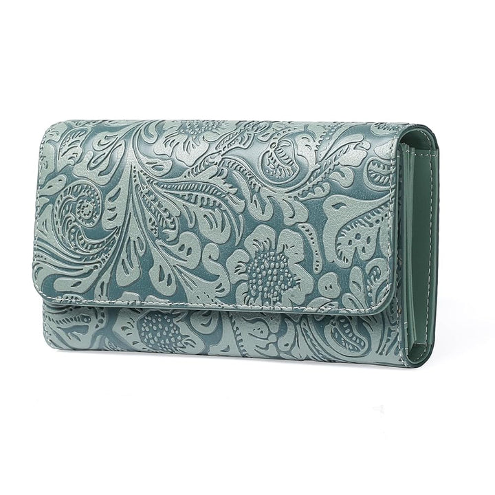 Sendefn Women's RFID Blocking Embossed Flower Long Clutch Wallet