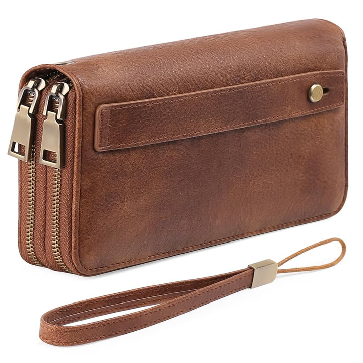 Women's RFID Wristlet Clutch Wallet – 24 Card Slots, Double Zip & Grip Hand Strap | Sendefn
