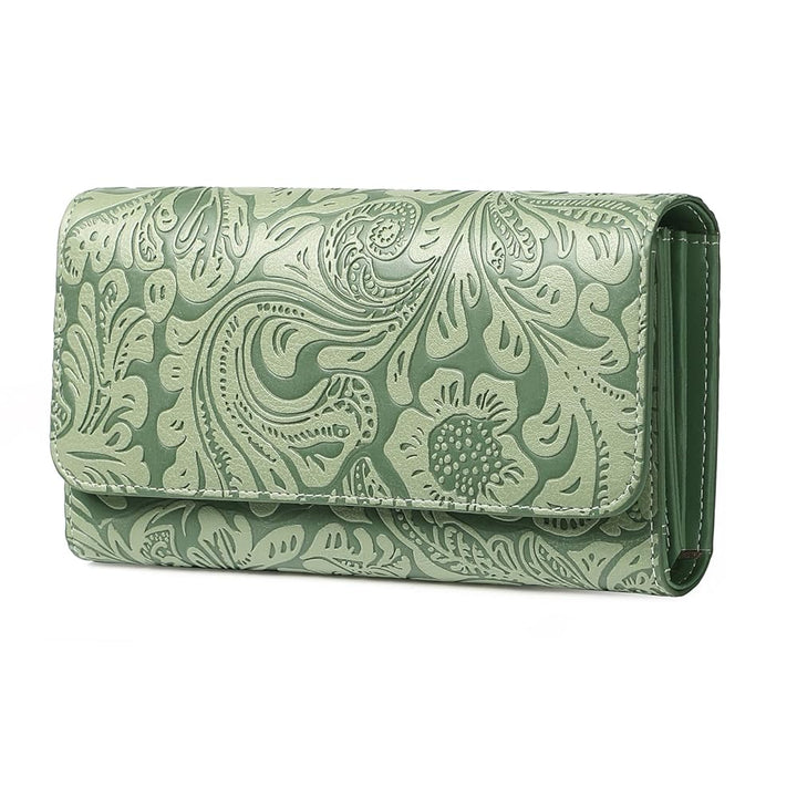 Sendefn Women's RFID Blocking Embossed Flower Long Clutch Wallet