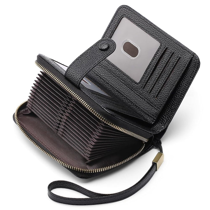 RFID Leather Wallet with Wristlet Strap for Women – 24 Card Slots | Sendefn
