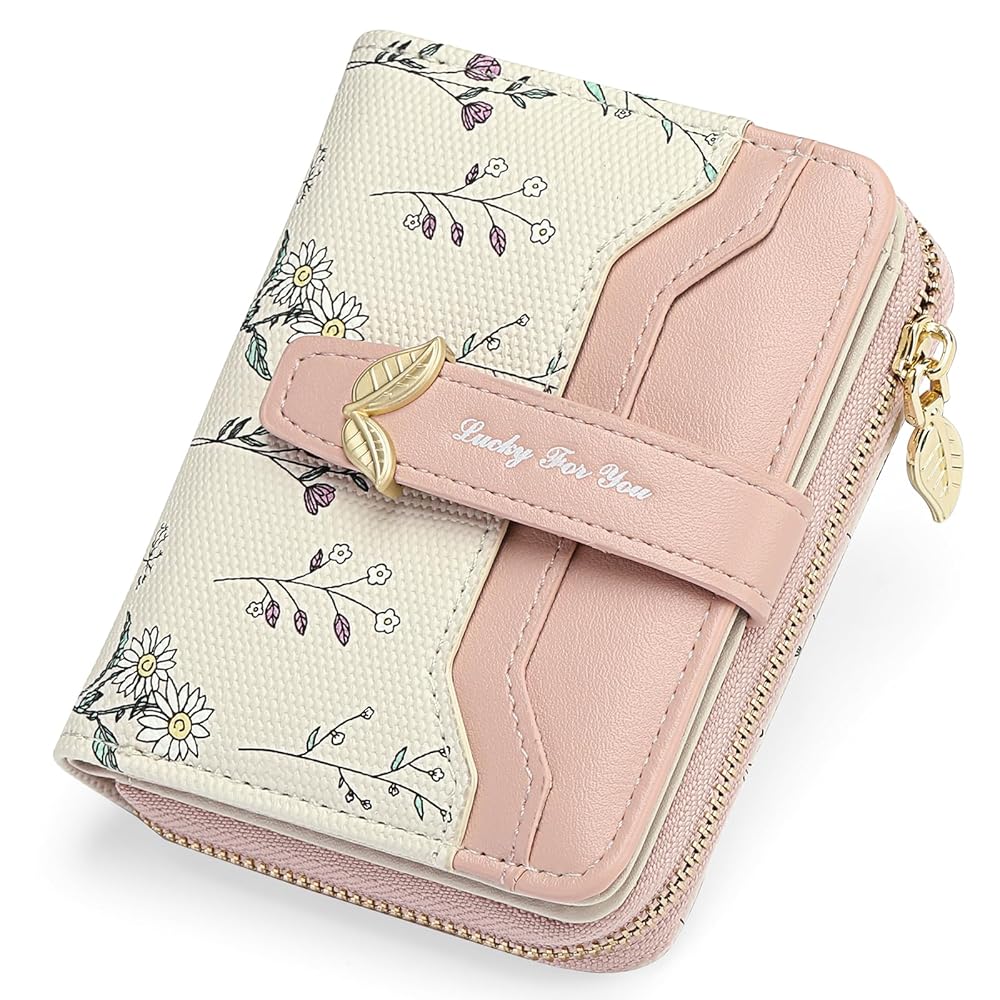 Women's Small RFID Blocking Bifold Wallet – Floral Vegan Leather, Card Holder with Zipper Pocket & ID Window