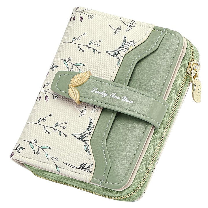 Women's Small RFID Blocking Bifold Wallet – Floral Vegan Leather, Card Holder with Zipper Pocket & ID Window