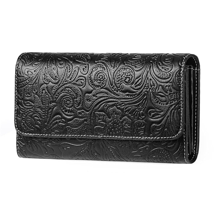 Sendefn Women's RFID Blocking Embossed Flower Long Clutch Wallet