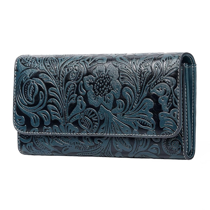 Sendefn Women's RFID Blocking Embossed Flower Long Clutch Wallet