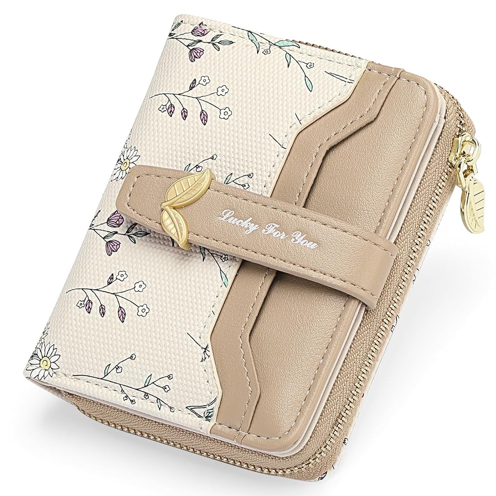 Women's Small RFID Blocking Bifold Wallet – Floral Vegan Leather, Card Holder with Zipper Pocket & ID Window