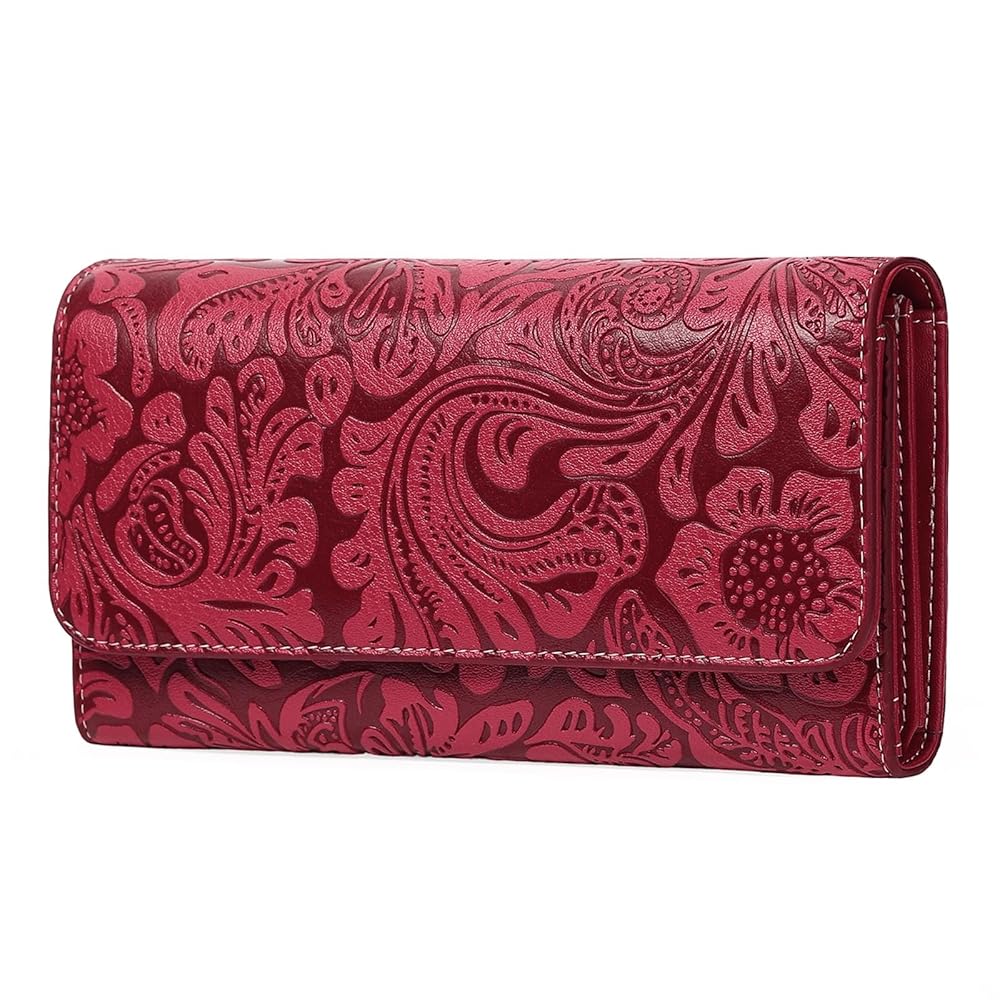 Sendefn Women's RFID Blocking Embossed Flower Long Clutch Wallet