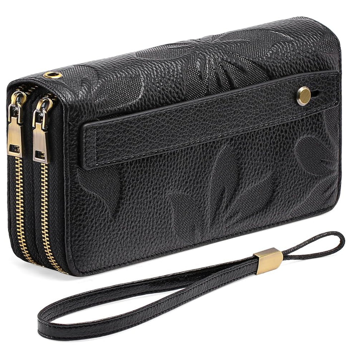 Women's RFID Wristlet Clutch Wallet – 24 Card Slots, Double Zip & Grip Hand Strap | Sendefn
