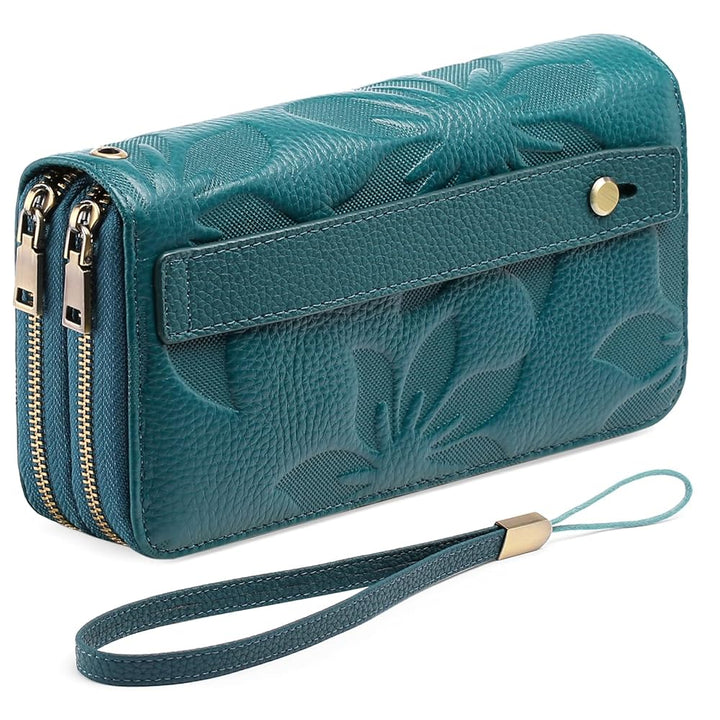 Women's RFID Wristlet Clutch Wallet – 24 Card Slots, Double Zip & Grip Hand Strap | Sendefn