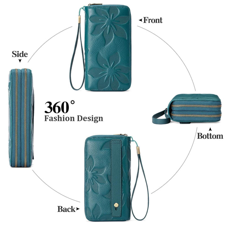 Sendefn Wallet for Women Clutch RFID Blocking Wristlet Leather Purse Large Capacity Credit Card Holder with Grip Hand Strap - SENDEFN Store