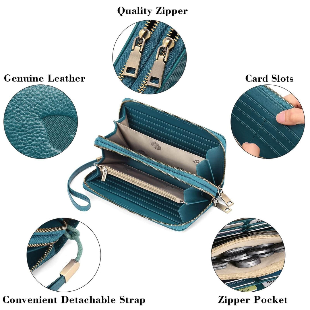 Sendefn Wallet for Women Clutch RFID Blocking Wristlet Leather Purse Large Capacity Credit Card Holder with Grip Hand Strap - SENDEFN Store