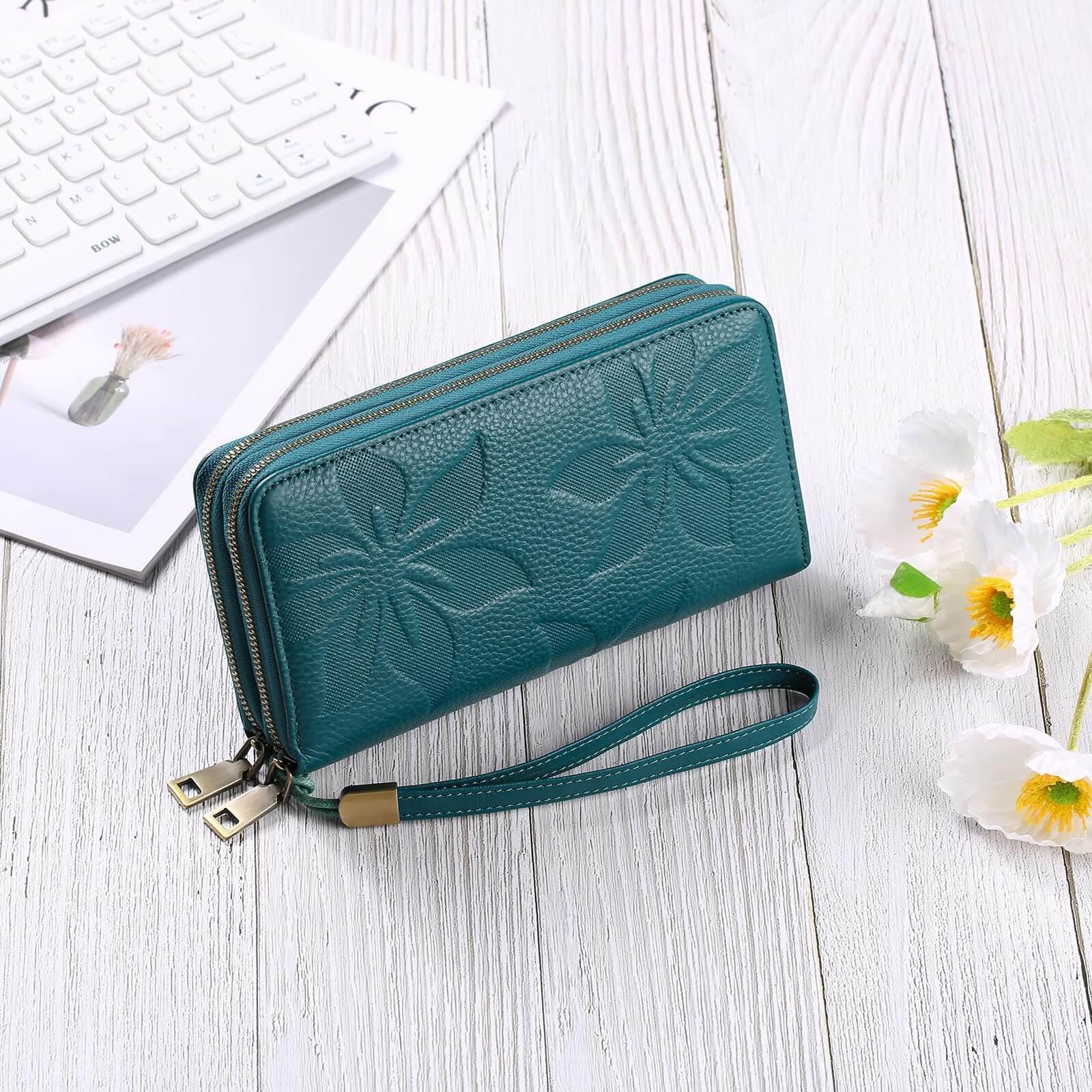 Sendefn Wallet for Women Clutch RFID Blocking Wristlet Leather Purse Large Capacity Credit Card Holder with Grip Hand Strap - SENDEFN Store