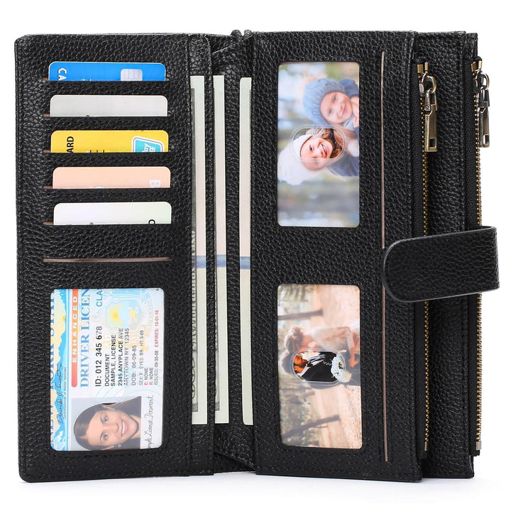 Sendefn Womens Wallets Large Capacity Credit Card Holder Rfid Wallet Women Double Zipper Pocket Leather Bifold Ladies Wristlet Clutch Wallet - SENDEFN Store