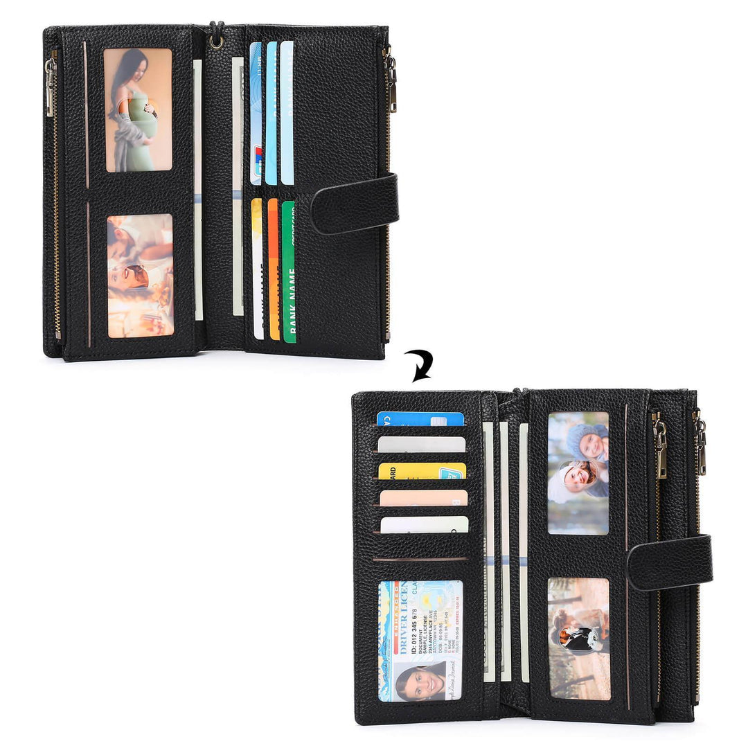Sendefn Womens Wallets Large Capacity Credit Card Holder Rfid Wallet Women Double Zipper Pocket Leather Bifold Ladies Wristlet Clutch Wallet - SENDEFN Store