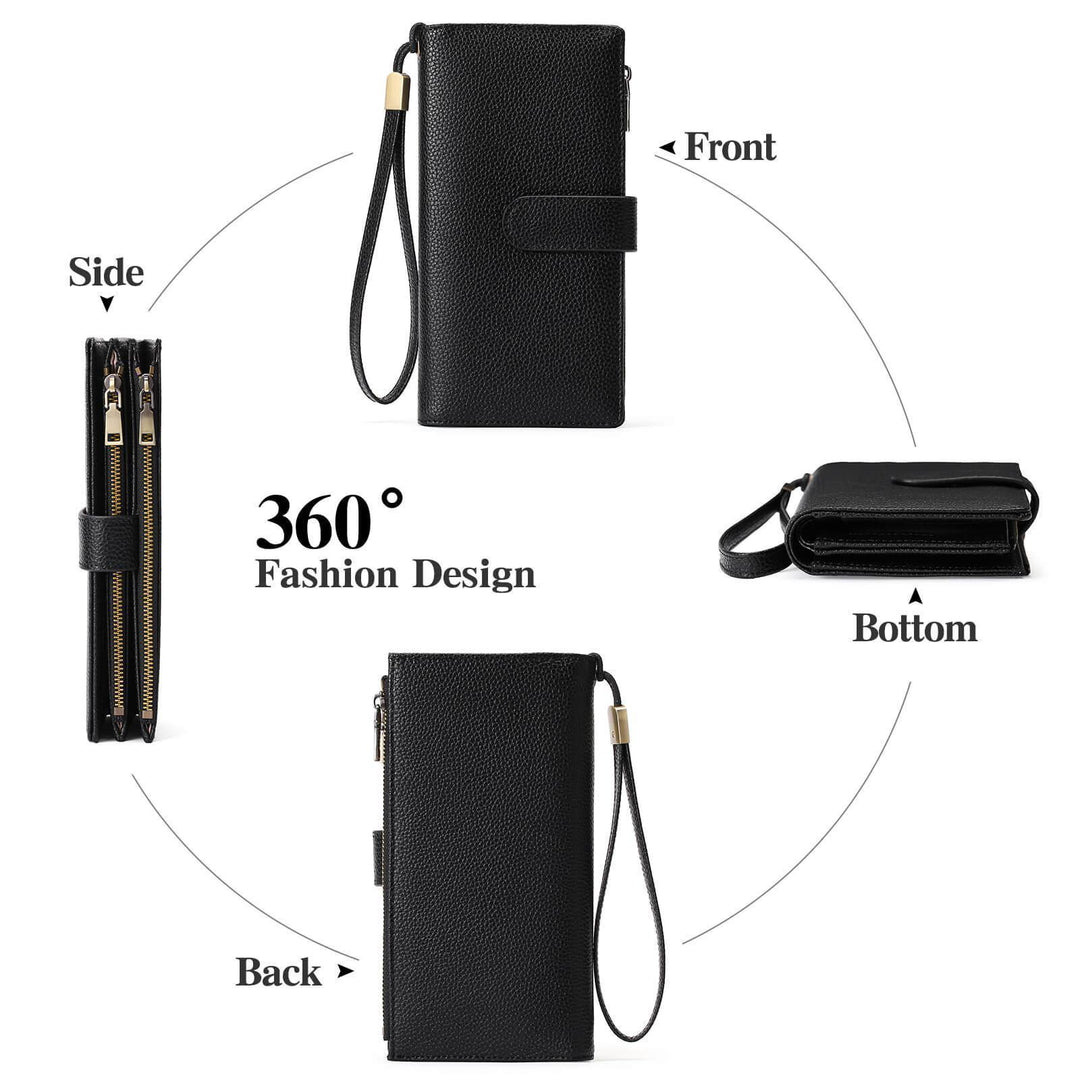 Sendefn Womens Wallets Large Capacity Credit Card Holder Rfid Wallet Women Double Zipper Pocket Leather Bifold Ladies Wristlet Clutch Wallet - SENDEFN Store