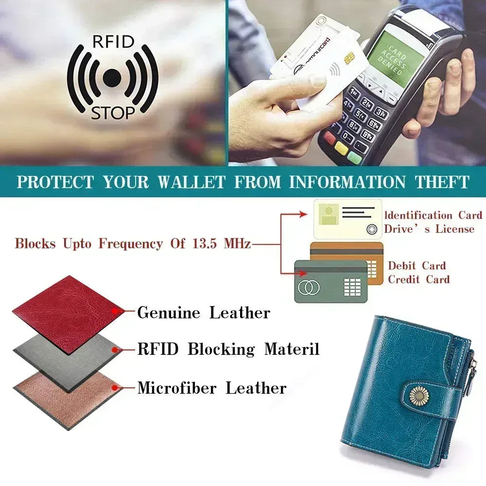 SENDEFN Small Womens Wallet Leather Bifold Card Holder RFID Blocking with Zipper Coin Pocket - SENDEFN Store