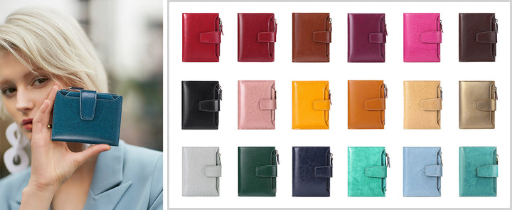 Women's Small RFID Bifold Leather Wallet – 14 Card Slots, 4 ID Windows, Slim Compact | Sendefn