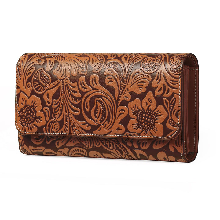 Sendefn Women's RFID Blocking Embossed Flower Long Clutch Wallet
