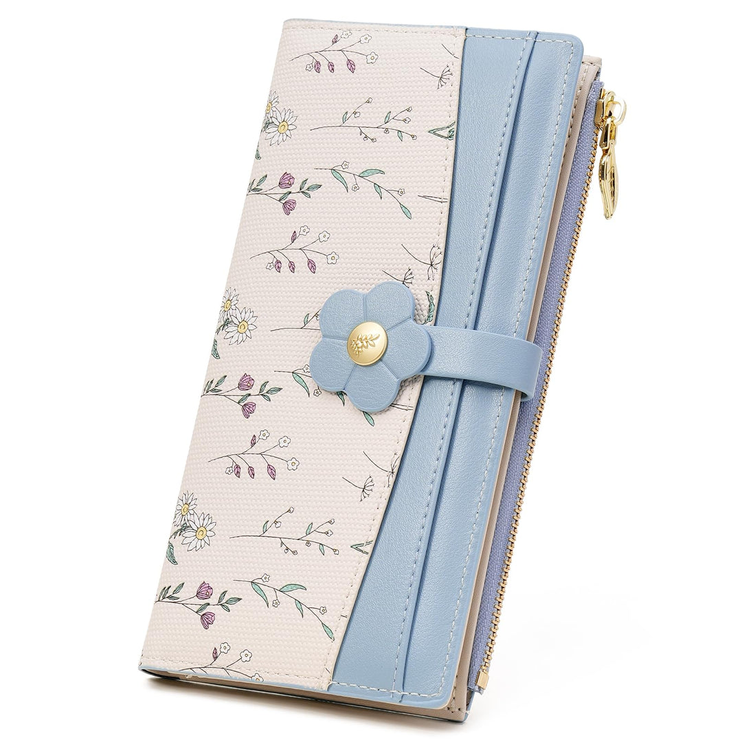 Women's Slim RFID Blocking Bifold Wallet – Floral Vegan Leather, Large Capacity with Zipper Pocket