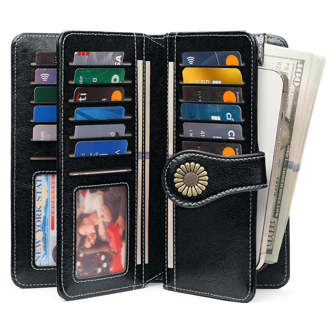SENDEFN Wallets for Women Leather Credit Card Holder with RFID Blocking Large Capacity Wristlet - SENDEFN Store