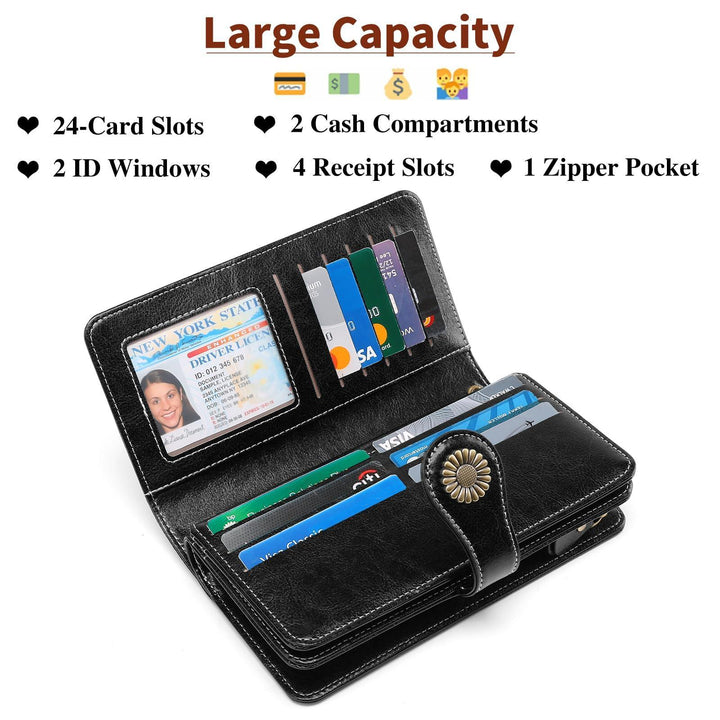 SENDEFN Wallets for Women Leather Credit Card Holder with RFID Blocking Large Capacity Wristlet - SENDEFN Store