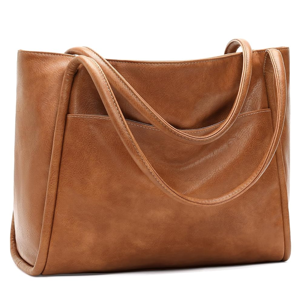 Women's Vegan Leather Tote Bag with Zipper – Work & Travel Shoulder Handbag