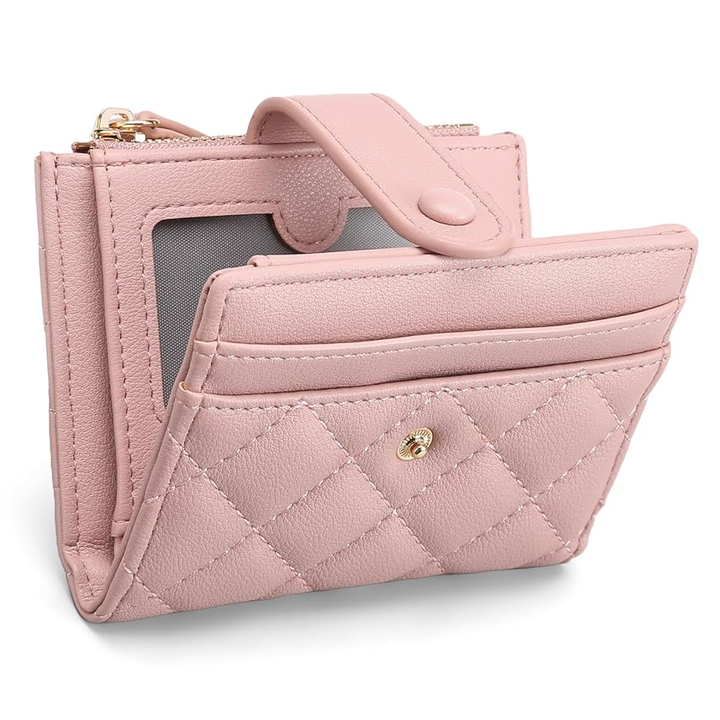 Sendefn Small Women's Quilted RFID Bifold Wallet with Zipper Coin Pocket