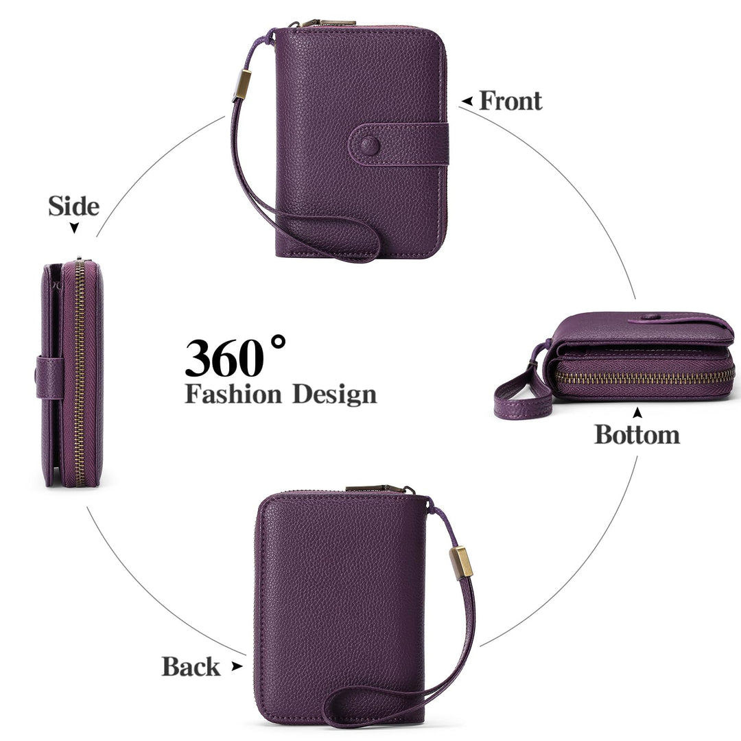 RFID Leather Wallet with Wristlet Strap for Women – 24 Card Slots | Sendefn