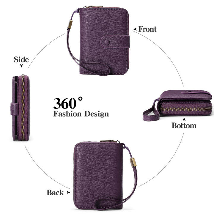 RFID Leather Wallet with Wristlet Strap for Women – 24 Card Slots | Sendefn