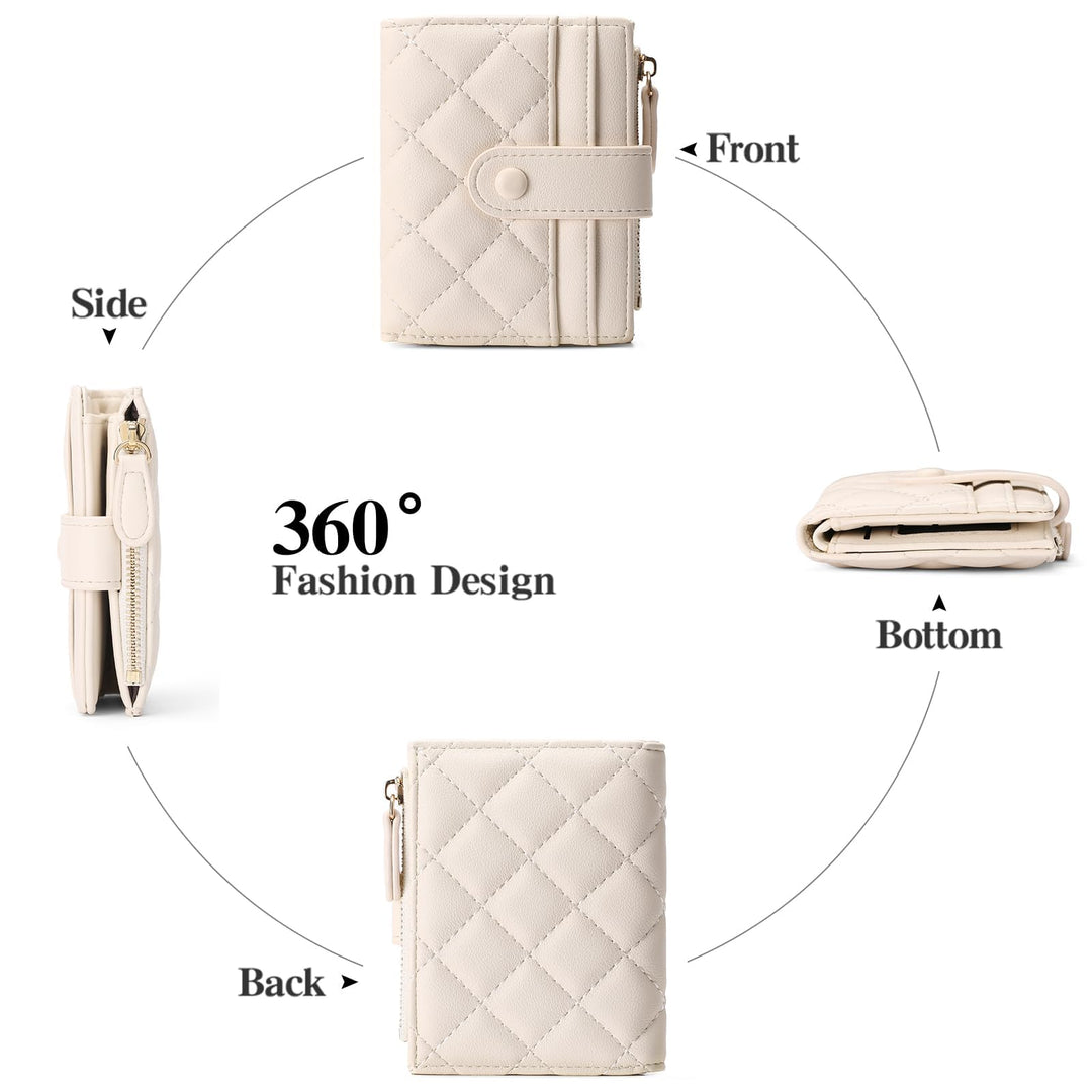 Sendefn Small Women's Quilted RFID Bifold Wallet with Zipper Coin Pocket