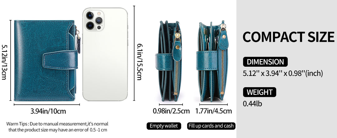 Women's Small RFID Bifold Leather Wallet – 14 Card Slots, 4 ID Windows, Slim Compact | Sendefn