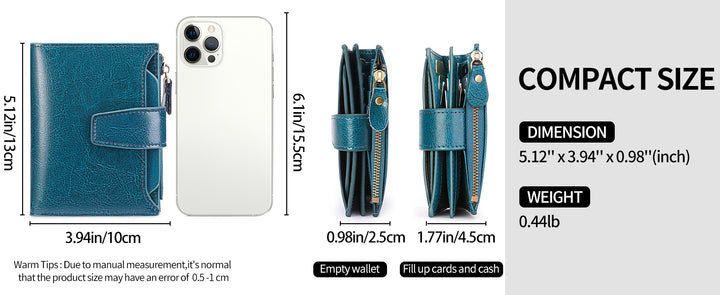 Women's Small RFID Bifold Leather Wallet – 14 Card Slots, 4 ID Windows, Slim Compact | Sendefn