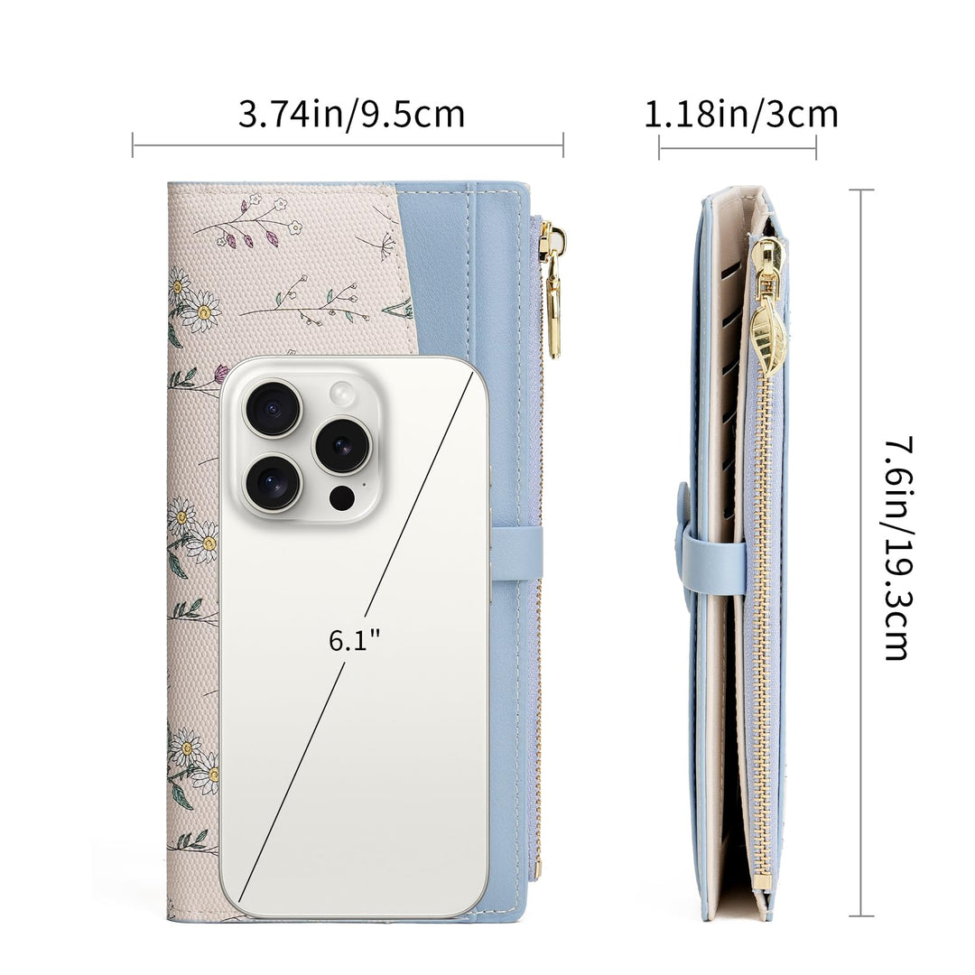 Women's Slim RFID Blocking Bifold Wallet – Floral Vegan Leather, Large Capacity with Zipper Pocket