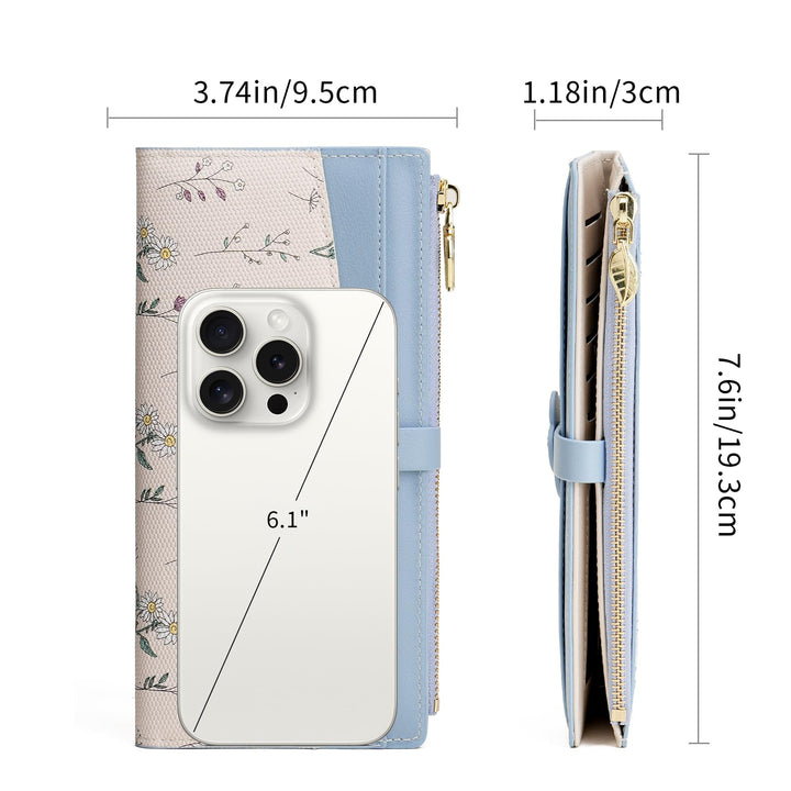 Women's Slim RFID Blocking Bifold Wallet – Floral Vegan Leather, Large Capacity with Zipper Pocket