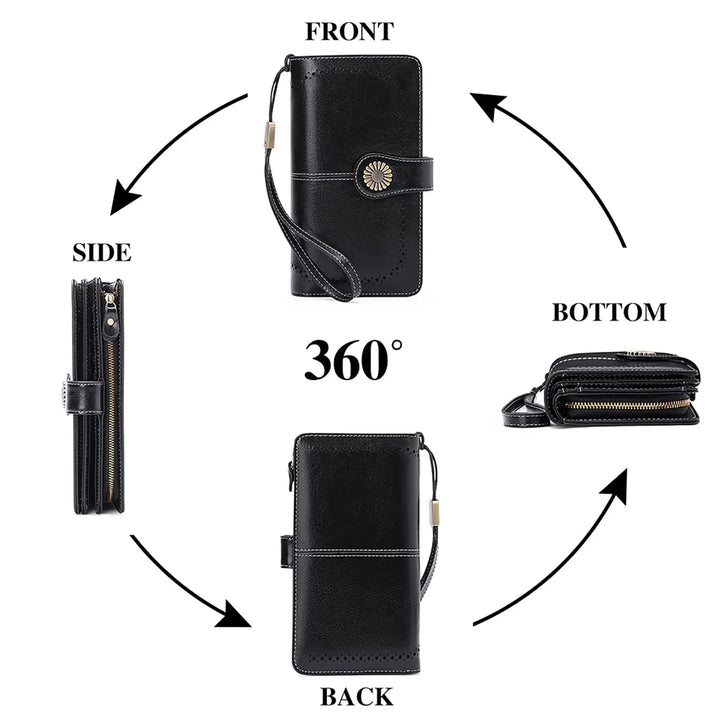 SENDEFN Wallets for Women Leather Credit Card Holder with RFID Blocking Large Capacity Wristlet - SENDEFN Store