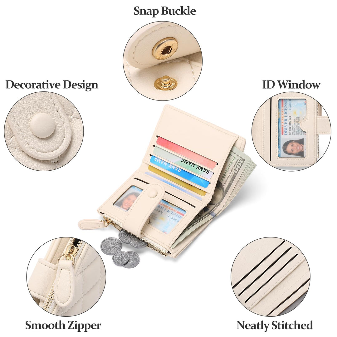 Sendefn Small Women's Quilted RFID Bifold Wallet with Zipper Coin Pocket