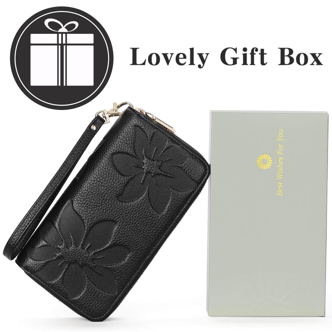 Sendefn Women's Wallet Large Capacity Double Zip Ladies Card Phone Holder RFID Blocking Wristlet Leather - SENDEFN Store