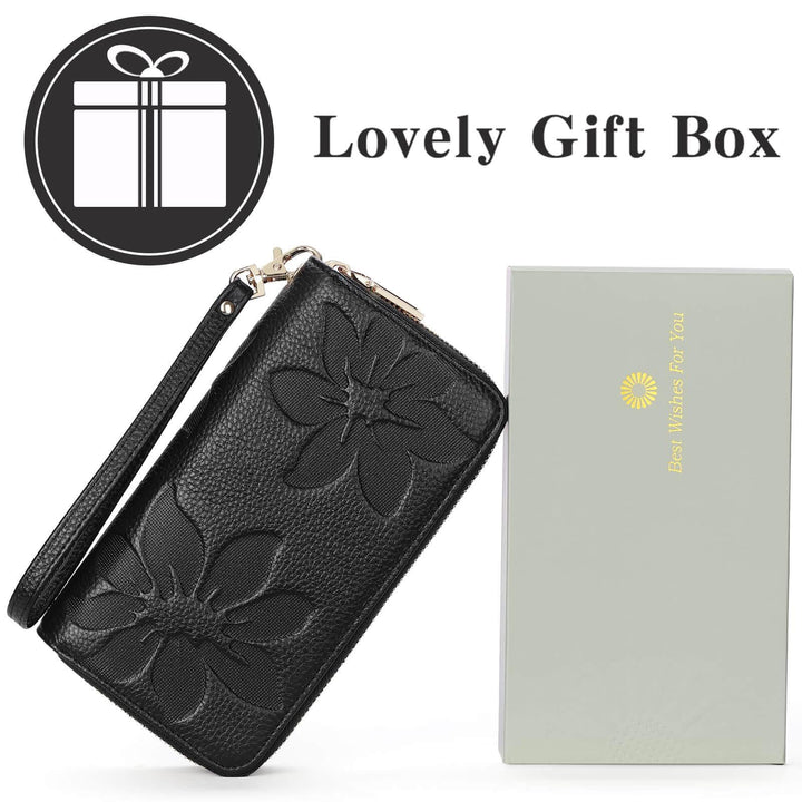 Sendefn Women's Wallet Large Capacity Double Zip Ladies Card Phone Holder RFID Blocking Wristlet Leather - SENDEFN Store