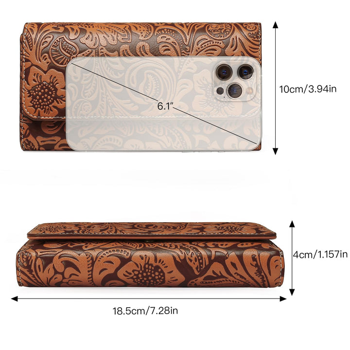 Sendefn Women's RFID Blocking Embossed Flower Long Clutch Wallet