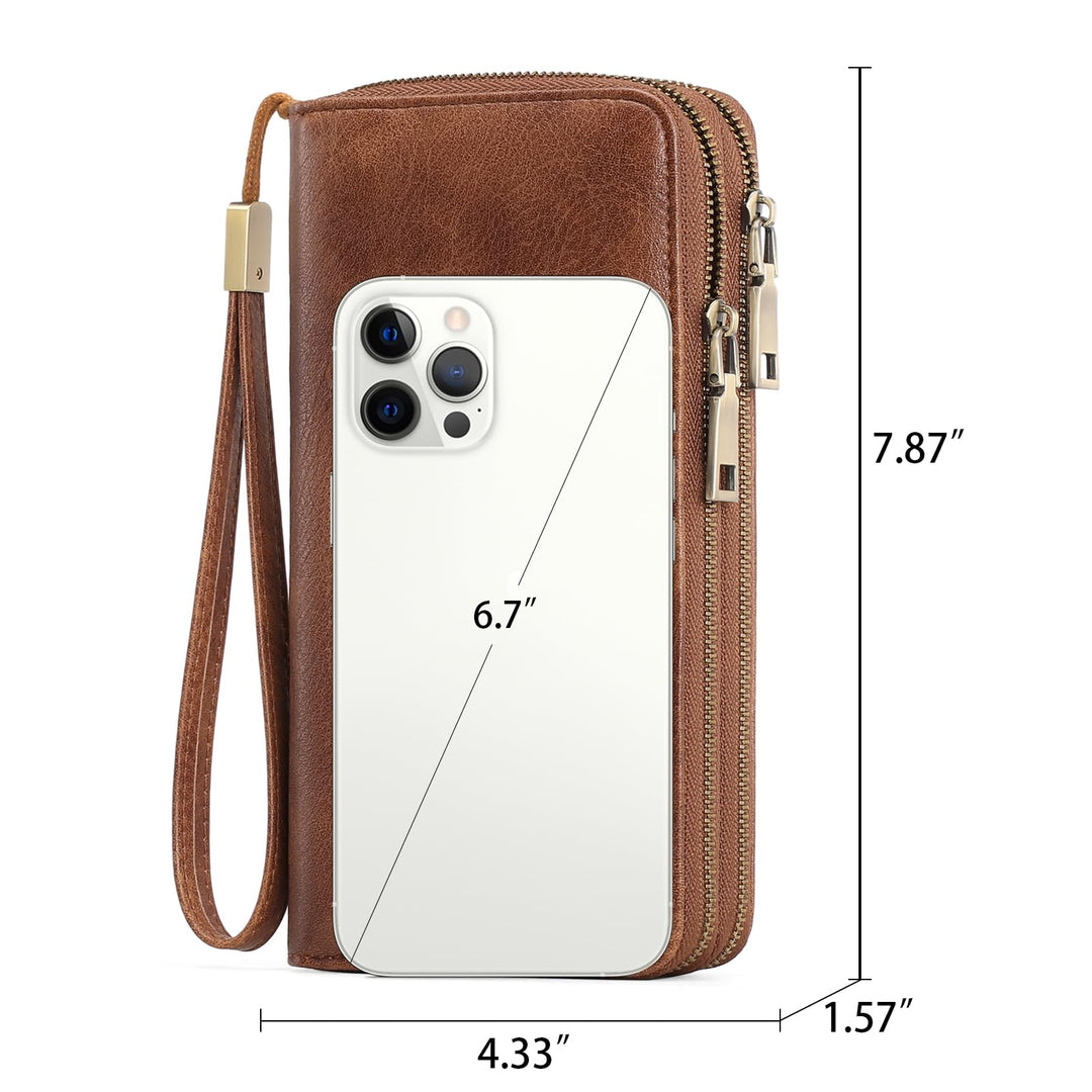 Women's RFID Wristlet Clutch Wallet – 24 Card Slots, Double Zip & Grip Hand Strap | Sendefn