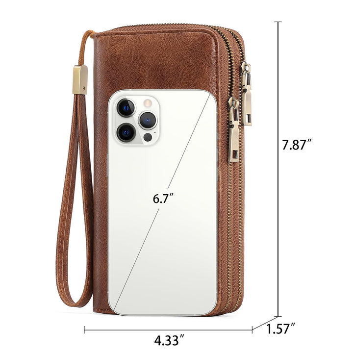 Women's RFID Wristlet Clutch Wallet – 24 Card Slots, Double Zip & Grip Hand Strap | Sendefn
