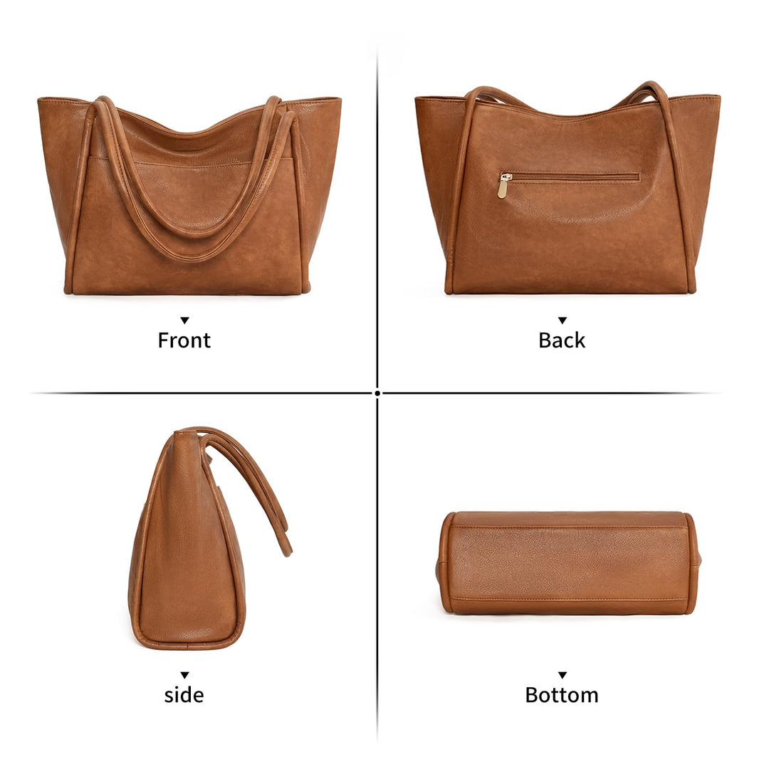 Women's Vegan Leather Tote Bag with Zipper – Work & Travel Shoulder Handbag